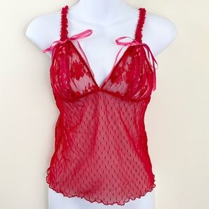 Victoria’s Secret red sheer mesh lace lingerie peekaboo top
